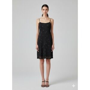 City Triangles Black Silver Floral Slip Dress Size L Black Gothic Y2K Grunge USA